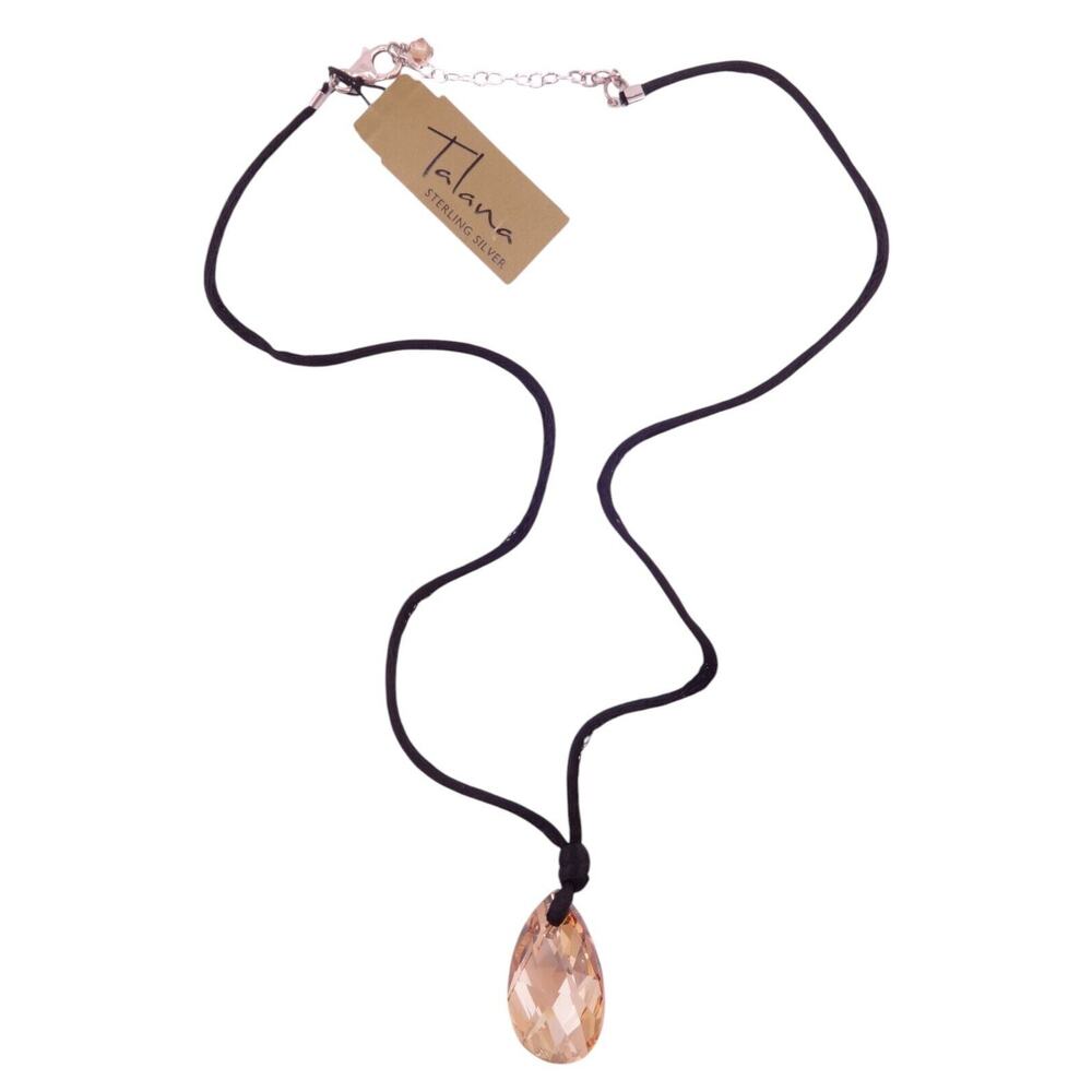 Talana Crystal Lized Lite Colorado Topaz Crystal on Black Silk Cord Necklace NWT